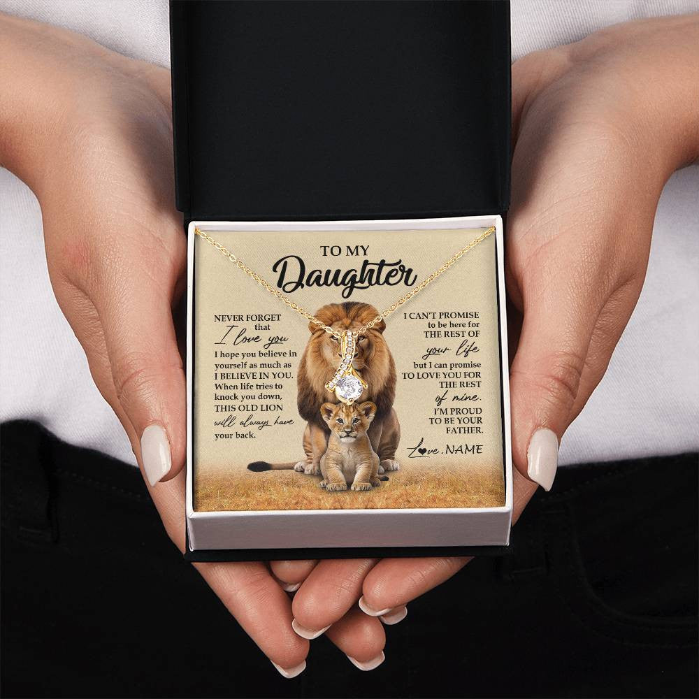 Personalized To My Daughter Necklace From Dad Father Lion Never Forget That I Love You Daughter Jewelry Birthday Graduation Christmas Customized Message Card
