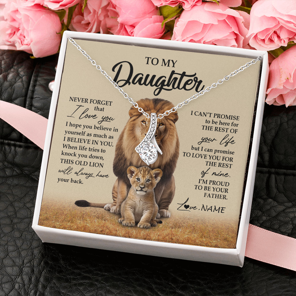 Personalized To My Daughter Necklace From Dad Father Lion Never Forget That I Love You Daughter Jewelry Birthday Graduation Christmas Customized Message Card