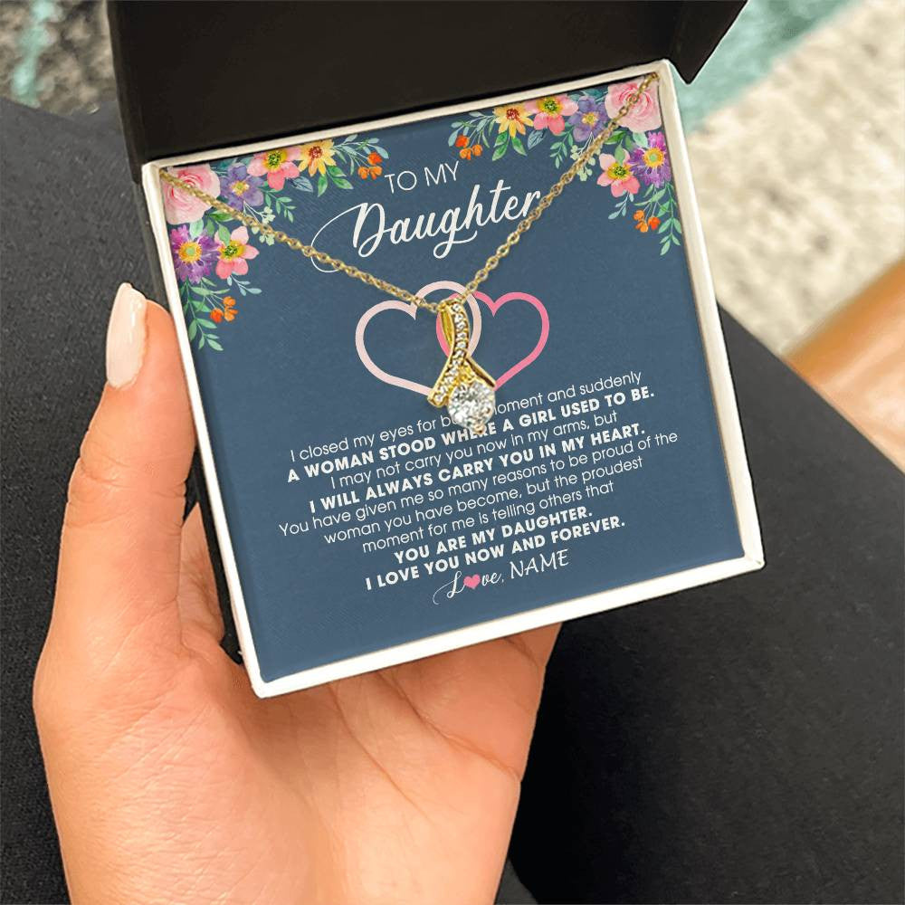 Personalized To My Daughter Necklace From Dad Father Mom I Love You Now And Forever Jewelry For Daughter Birthday Graduation Christmas Customized Message Card