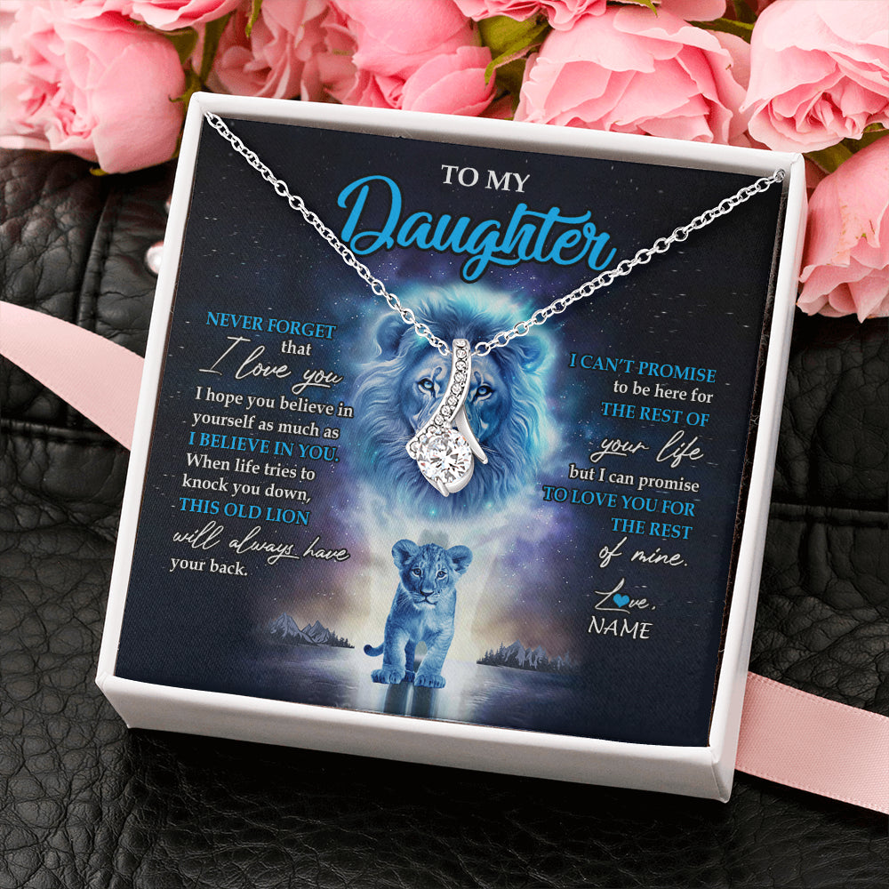 Personalized To My Daughter Necklace From Dad Father Never Forget I Love You Lion Daughter Jewelry Birthday Graduation Christmas Customized Message Card
