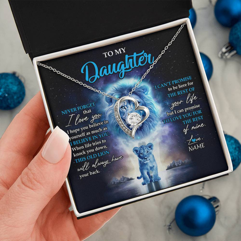 Personalized To My Daughter Necklace From Dad Father Never Forget I Love You Lion Daughter Jewelry Birthday Graduation Christmas Customized Message Card
