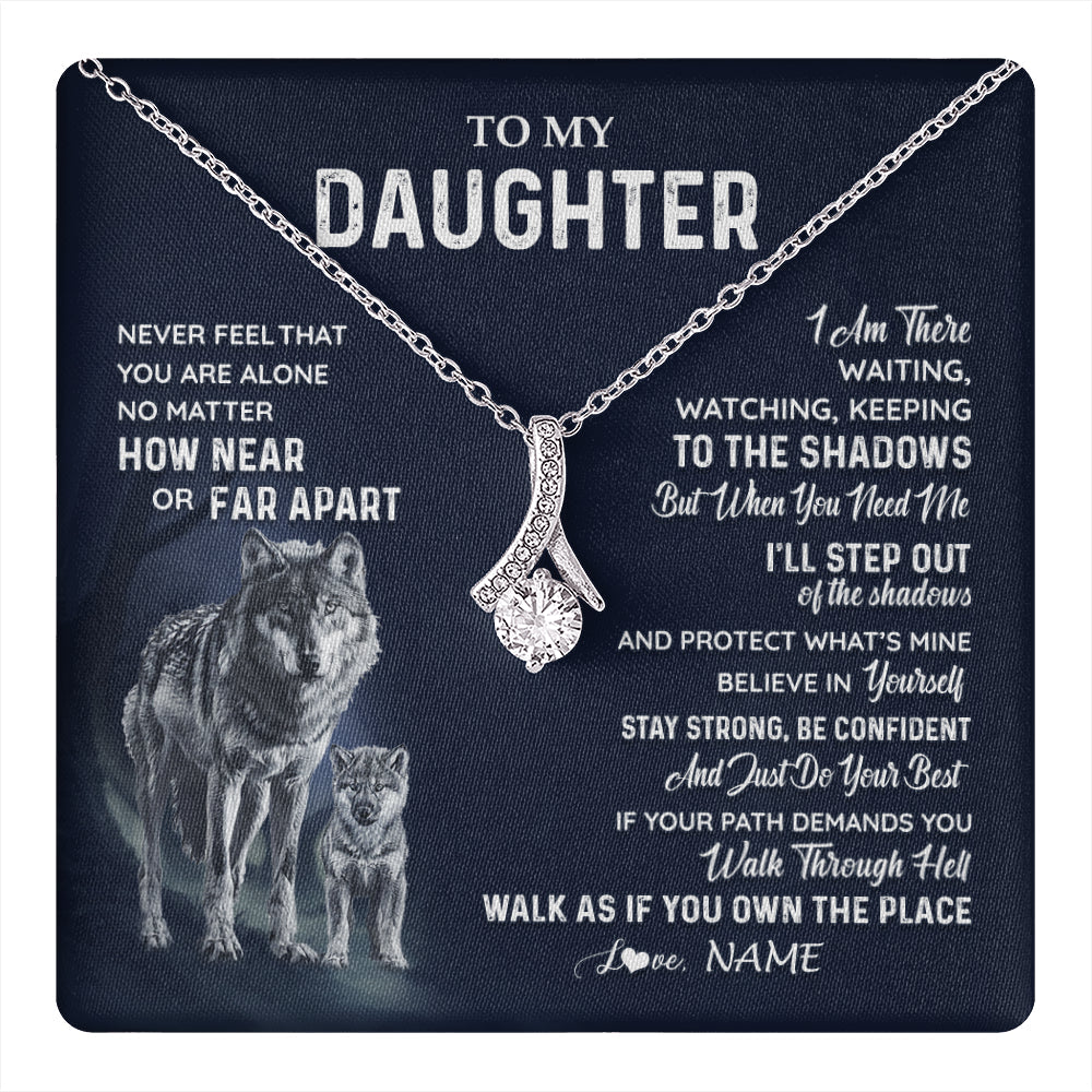 Personalized To My Daughter Necklace From Dad Mom Mother Never Feel You Are Alone Wolf Daughter Birthday Graduation Christmas Customized Gift Box Message Card