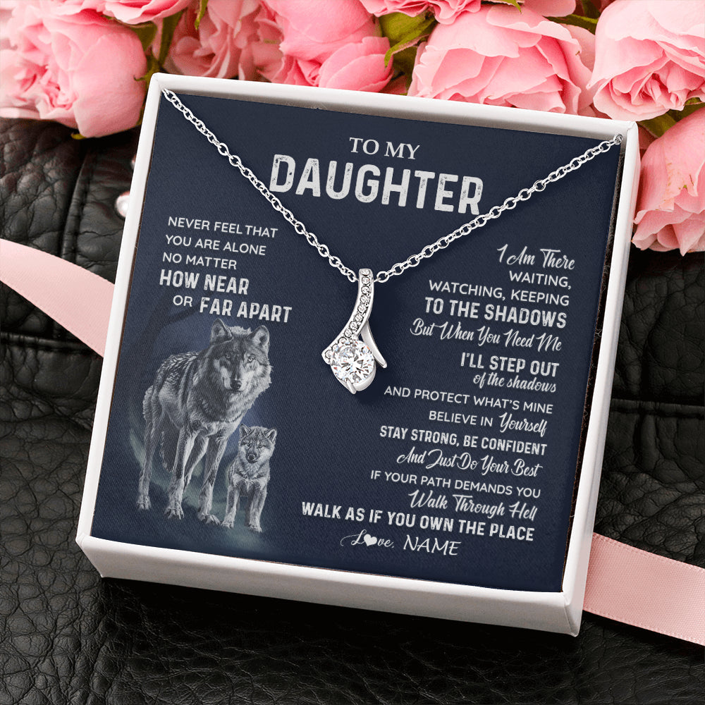 Personalized To My Daughter Necklace From Dad Mom Mother Never Feel You Are Alone Wolf Daughter Birthday Graduation Christmas Customized Gift Box Message Card