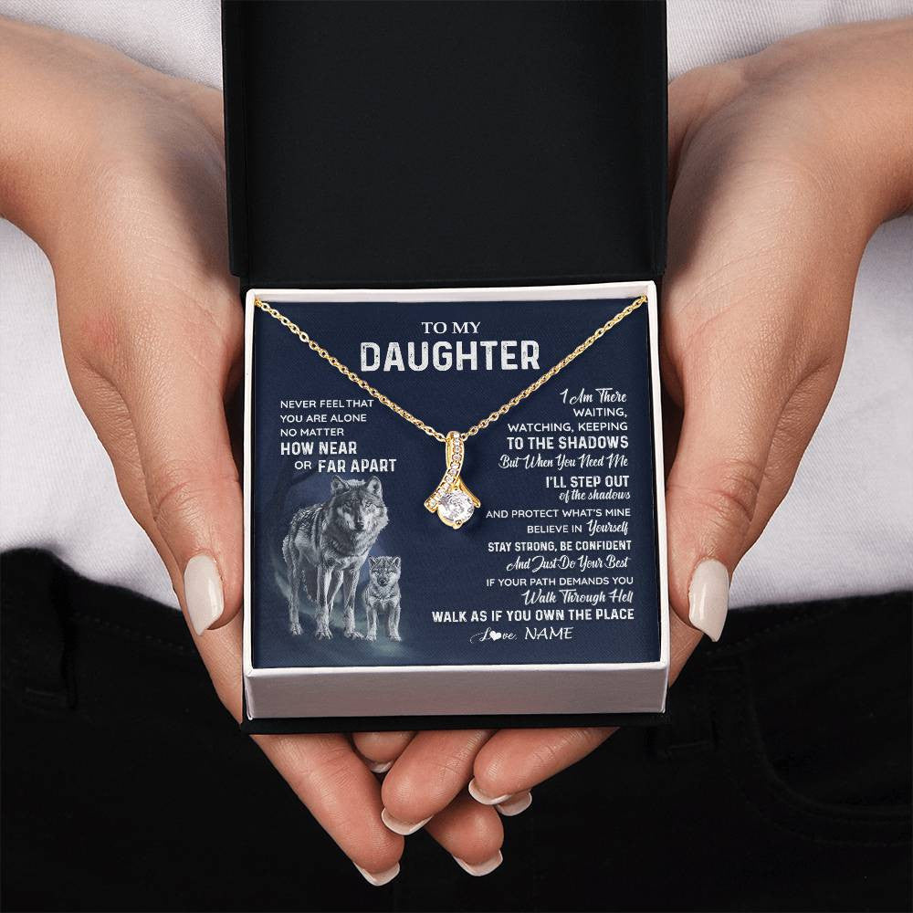 Personalized To My Daughter Necklace From Dad Mom Mother Never Feel You Are Alone Wolf Daughter Birthday Graduation Christmas Customized Gift Box Message Card