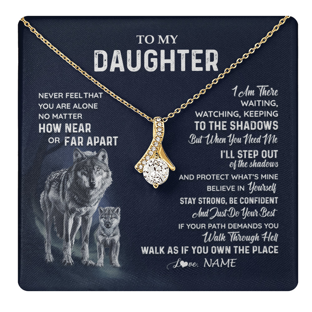 Personalized To My Daughter Necklace From Dad Mom Mother Never Feel You Are Alone Wolf Daughter Birthday Graduation Christmas Customized Gift Box Message Card