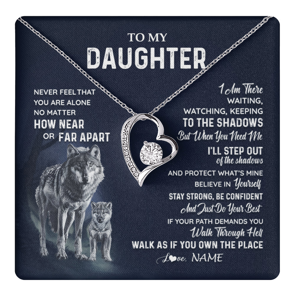 Personalized To My Daughter Necklace From Dad Mom Mother Never Feel You Are Alone Wolf Daughter Birthday Graduation Christmas Customized Gift Box Message Card