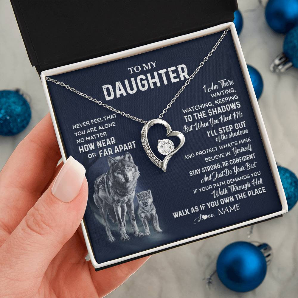 Personalized To My Daughter Necklace From Dad Mom Mother Never Feel You Are Alone Wolf Daughter Birthday Graduation Christmas Customized Gift Box Message Card