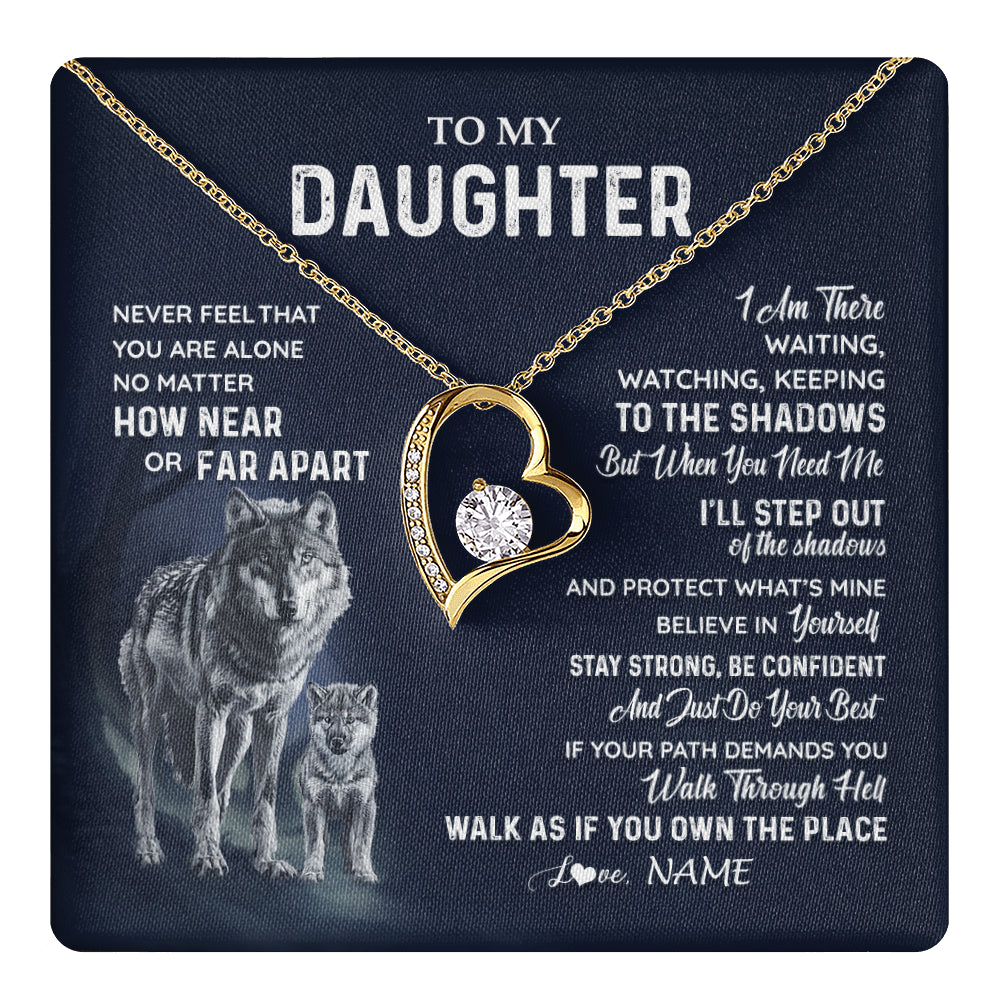 Personalized To My Daughter Necklace From Dad Mom Mother Never Feel You Are Alone Wolf Daughter Birthday Graduation Christmas Customized Gift Box Message Card