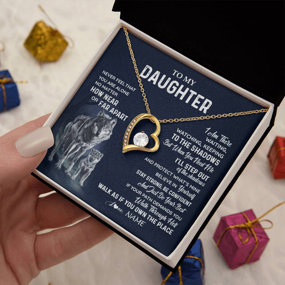 Personalized To My Daughter Necklace From Dad Mom Mother Never Feel You Are Alone Wolf Daughter Birthday Graduation Christmas Customized Gift Box Message Card