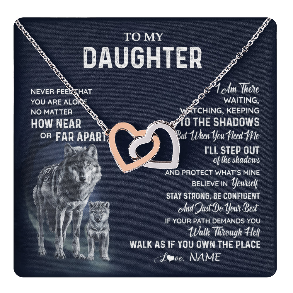 Personalized To My Daughter Necklace From Dad Mom Mother Never Feel You Are Alone Wolf Daughter Birthday Graduation Christmas Customized Gift Box Message Card