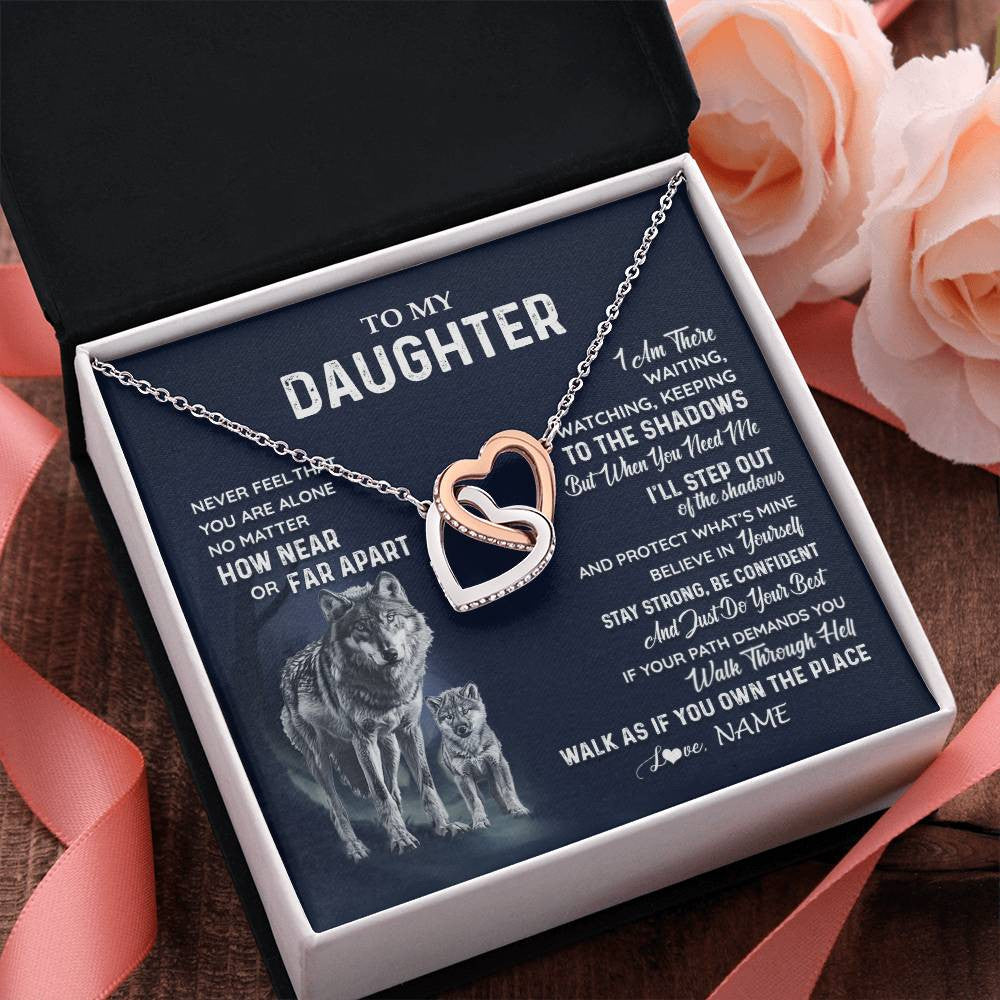 Personalized To My Daughter Necklace From Dad Mom Mother Never Feel You Are Alone Wolf Daughter Birthday Graduation Christmas Customized Gift Box Message Card