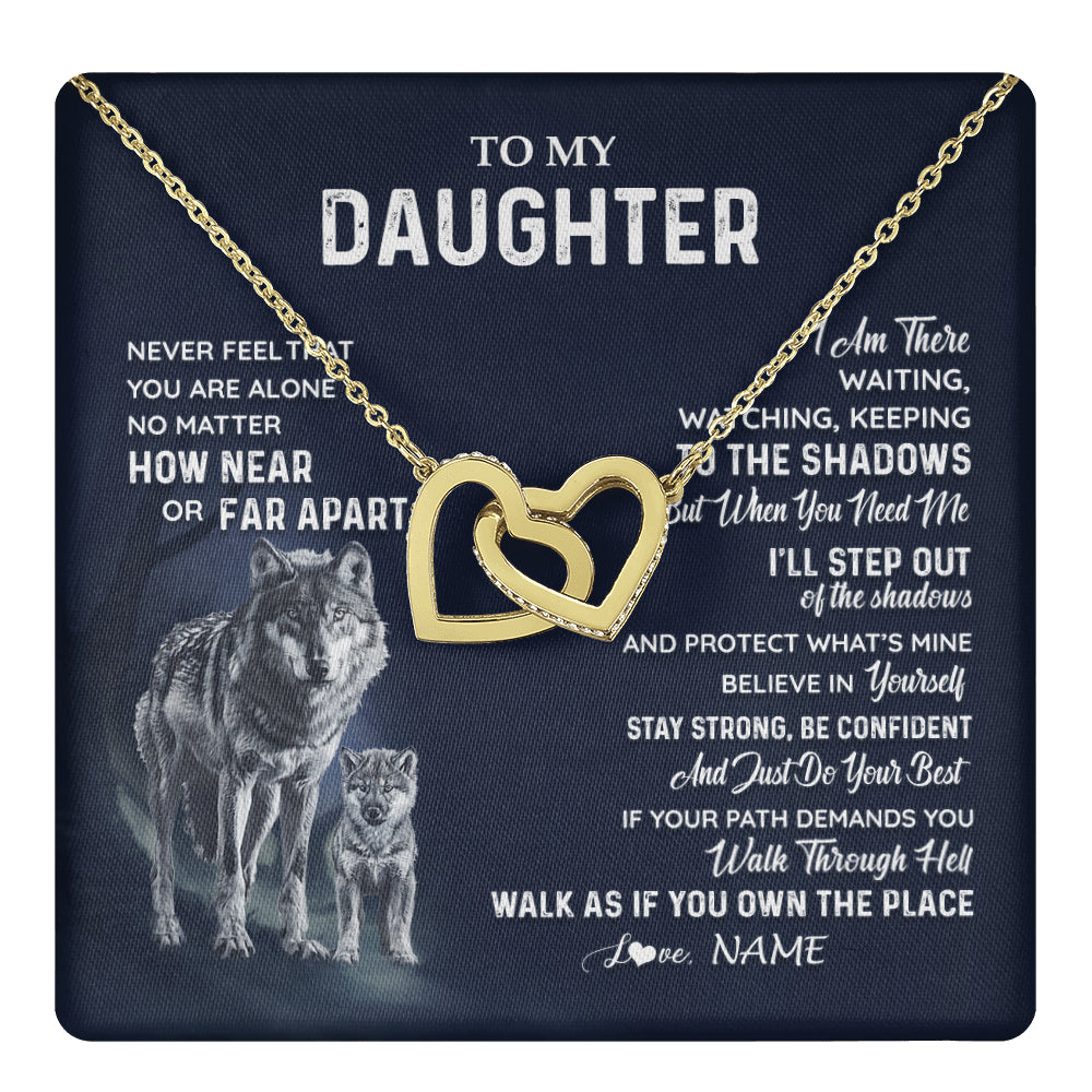 Personalized To My Daughter Necklace From Dad Mom Mother Never Feel You Are Alone Wolf Daughter Birthday Graduation Christmas Customized Gift Box Message Card