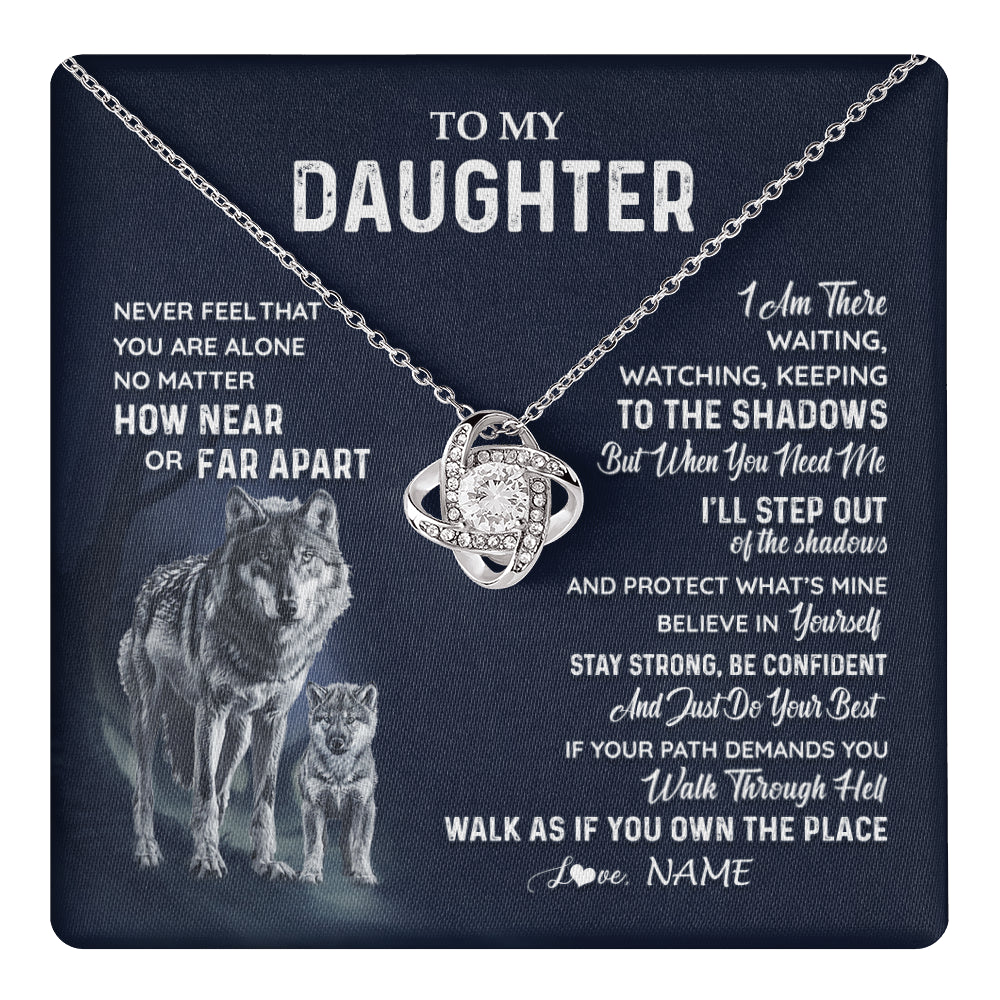 Personalized To My Daughter Necklace From Dad Mom Mother Never Feel You Are Alone Wolf Daughter Birthday Graduation Christmas Customized Gift Box Message Card
