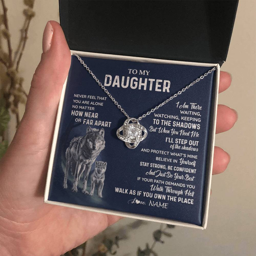 Personalized To My Daughter Necklace From Dad Mom Mother Never Feel You Are Alone Wolf Daughter Birthday Graduation Christmas Customized Gift Box Message Card
