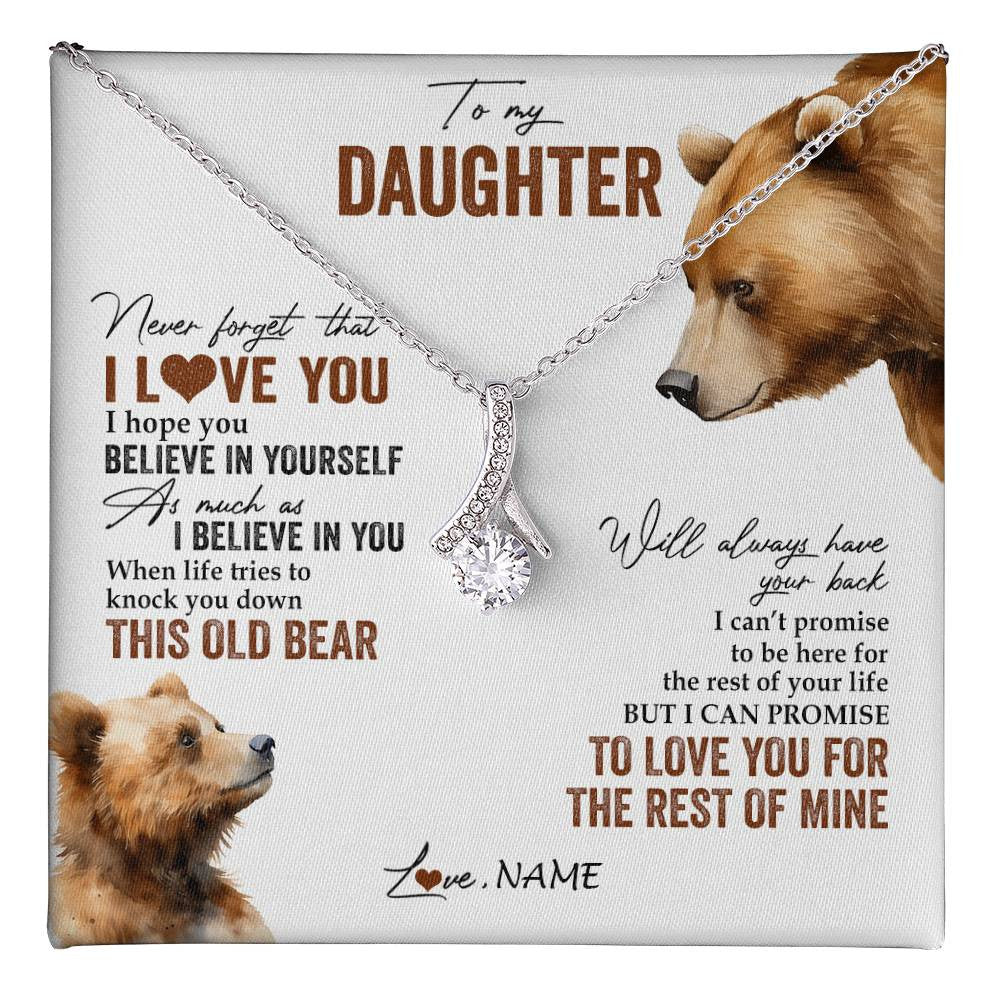 Personalized To My Daughter Necklace From Dad Mom Never Forget That I Love You Bear Daughter Birthday Graduation Christmas Customized Gift Box Message Card
