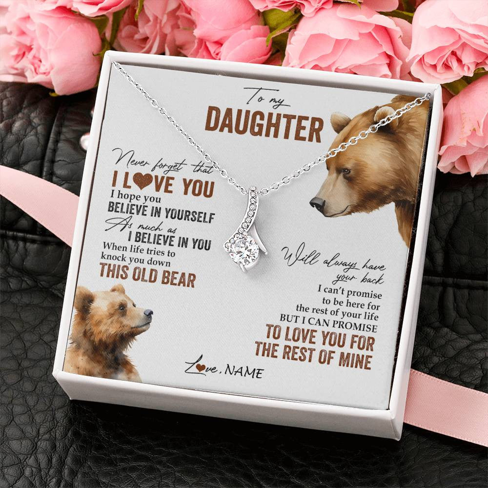 Personalized To My Daughter Necklace From Dad Mom Never Forget That I Love You Bear Daughter Birthday Graduation Christmas Customized Gift Box Message Card