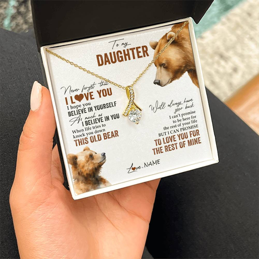 Personalized To My Daughter Necklace From Dad Mom Never Forget That I Love You Bear Daughter Birthday Graduation Christmas Customized Gift Box Message Card