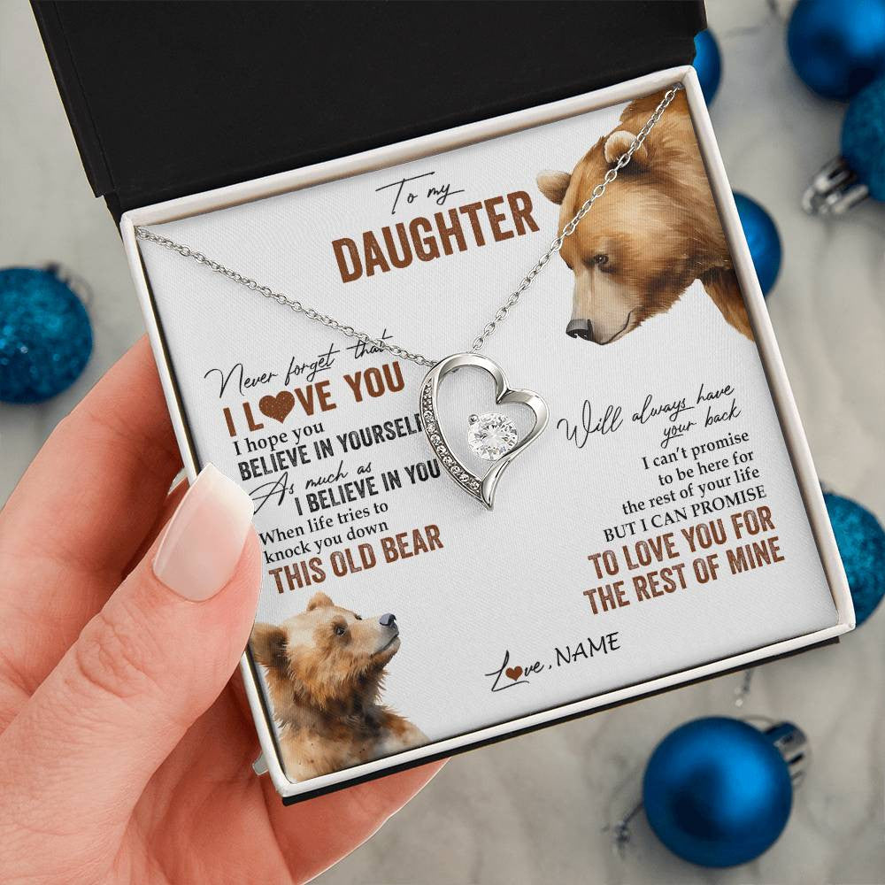 Personalized To My Daughter Necklace From Dad Mom Never Forget That I Love You Bear Daughter Birthday Graduation Christmas Customized Gift Box Message Card