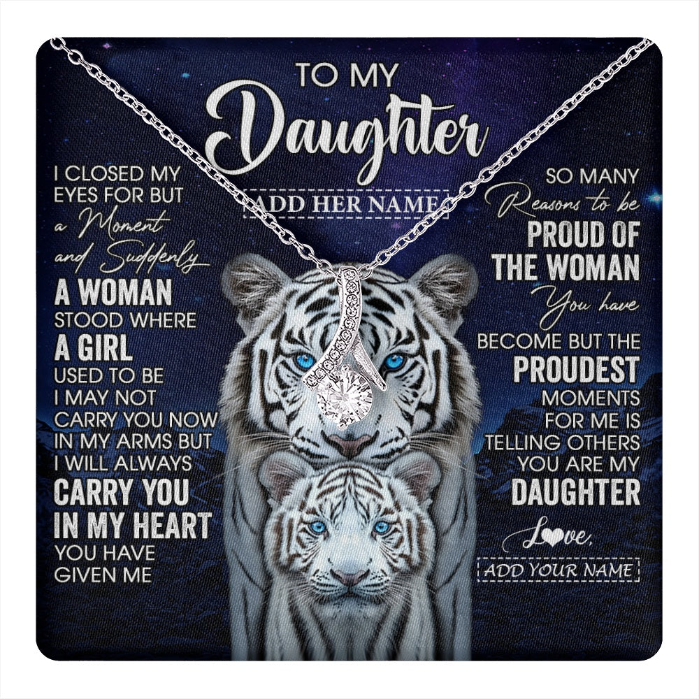 Personalized To My Daughter Necklace From Mom Dad I Close My Eyes White Tiger Daughter Birthday Gift Graduation Christmas Jewelry Gift Box Message Card