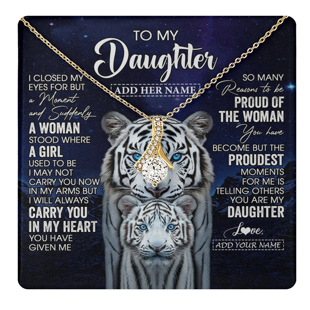 Personalized To My Daughter Necklace From Mom Dad I Close My Eyes White Tiger Daughter Birthday Gift Graduation Christmas Jewelry Gift Box Message Card