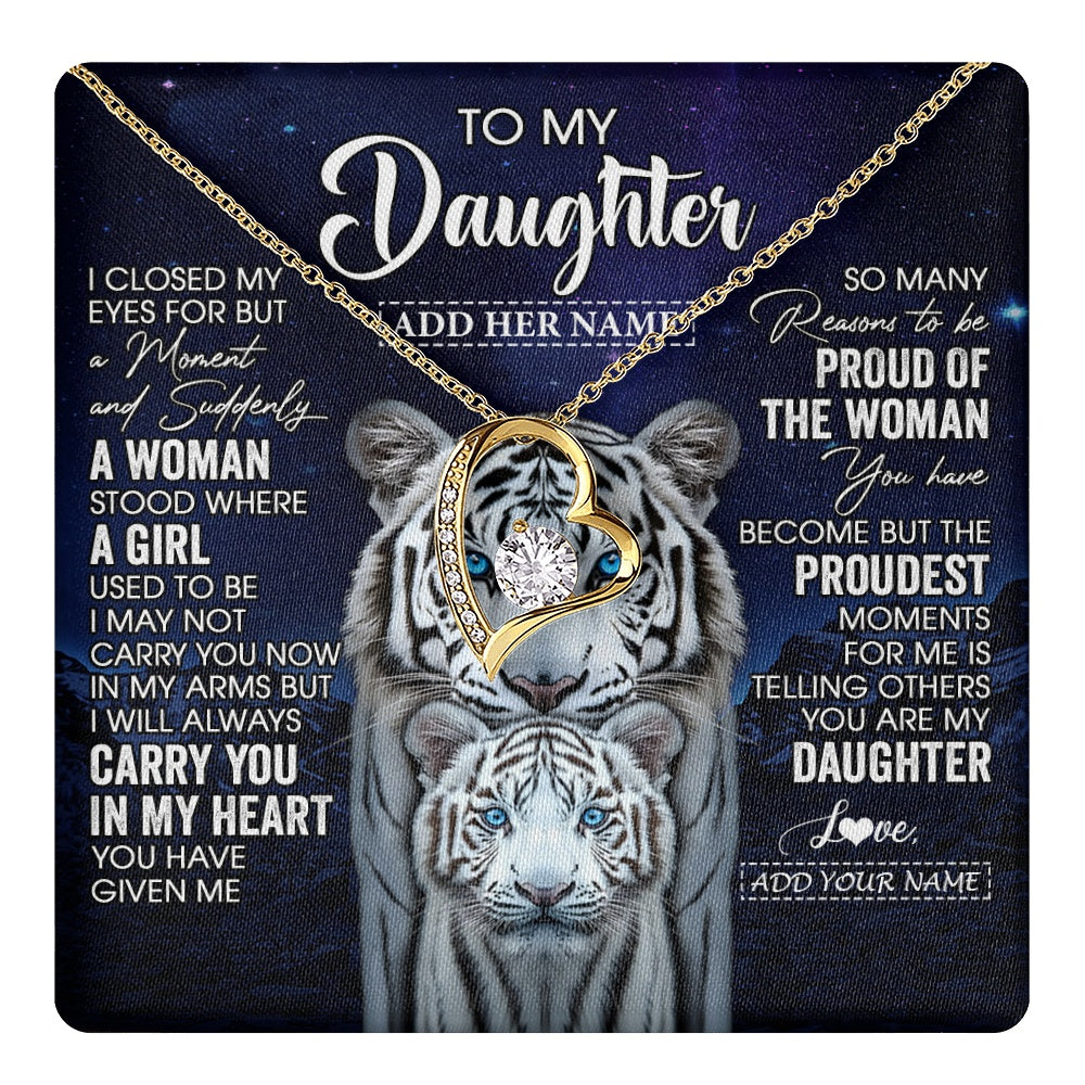 Personalized To My Daughter Necklace From Mom Dad I Close My Eyes White Tiger Daughter Birthday Gift Graduation Christmas Jewelry Gift Box Message Card