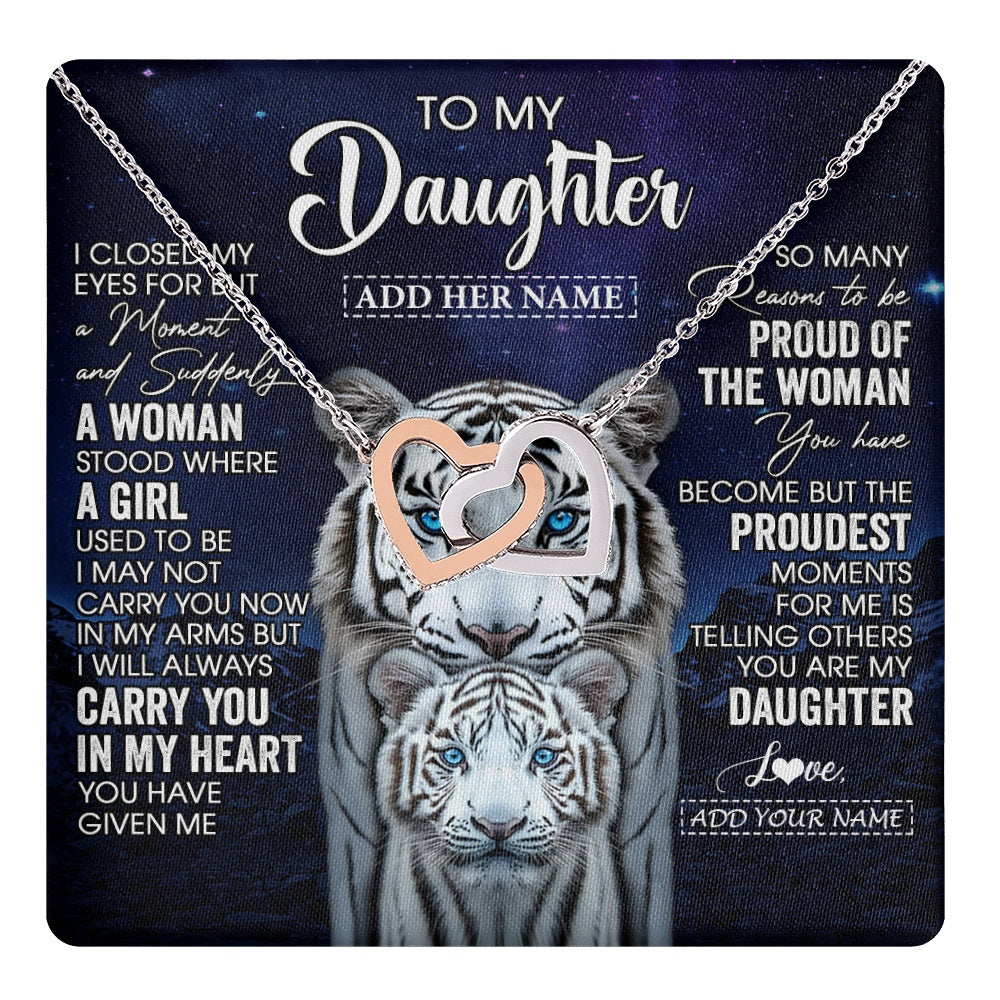 Personalized To My Daughter Necklace From Mom Dad I Close My Eyes White Tiger Daughter Birthday Gift Graduation Christmas Jewelry Gift Box Message Card