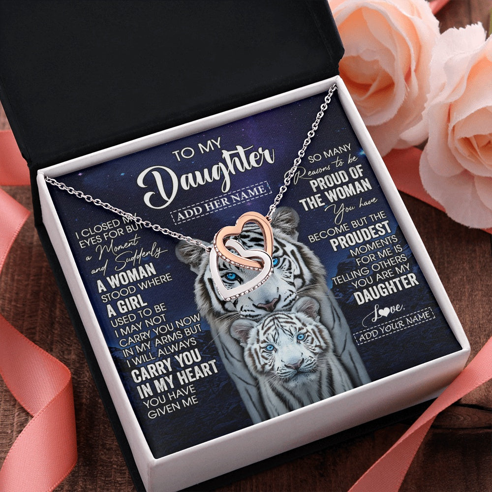 Personalized To My Daughter Necklace From Mom Dad I Close My Eyes White Tiger Daughter Birthday Gift Graduation Christmas Jewelry Gift Box Message Card