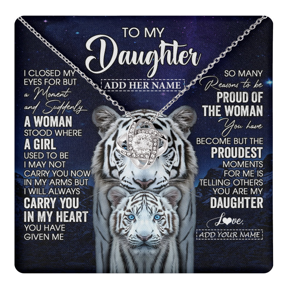 Personalized To My Daughter Necklace From Mom Dad I Close My Eyes White Tiger Daughter Birthday Gift Graduation Christmas Jewelry Gift Box Message Card