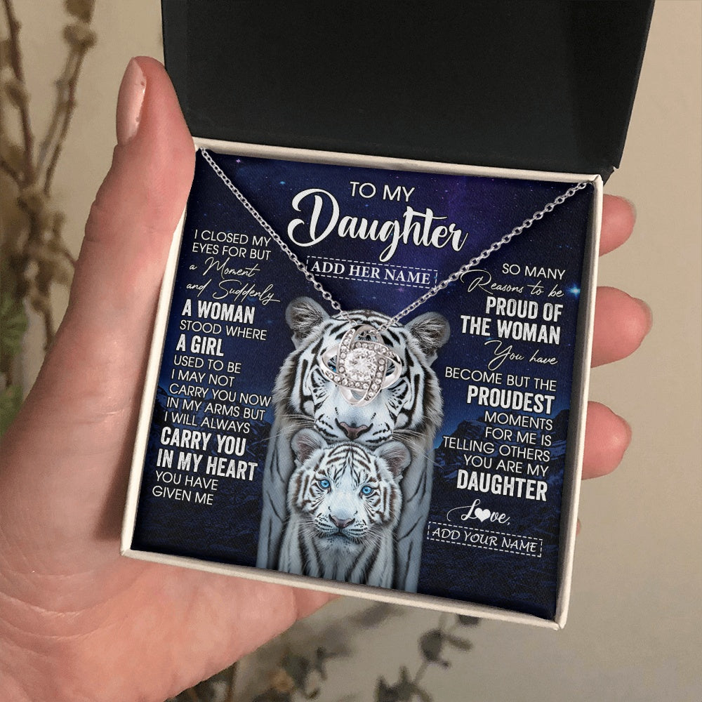 Personalized To My Daughter Necklace From Mom Dad I Close My Eyes White Tiger Daughter Birthday Gift Graduation Christmas Jewelry Gift Box Message Card