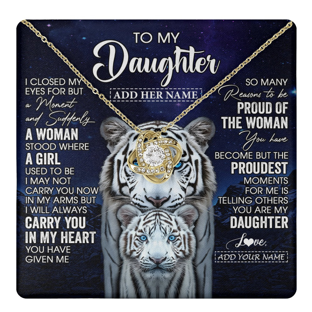 Personalized To My Daughter Necklace From Mom Dad I Close My Eyes White Tiger Daughter Birthday Gift Graduation Christmas Jewelry Gift Box Message Card