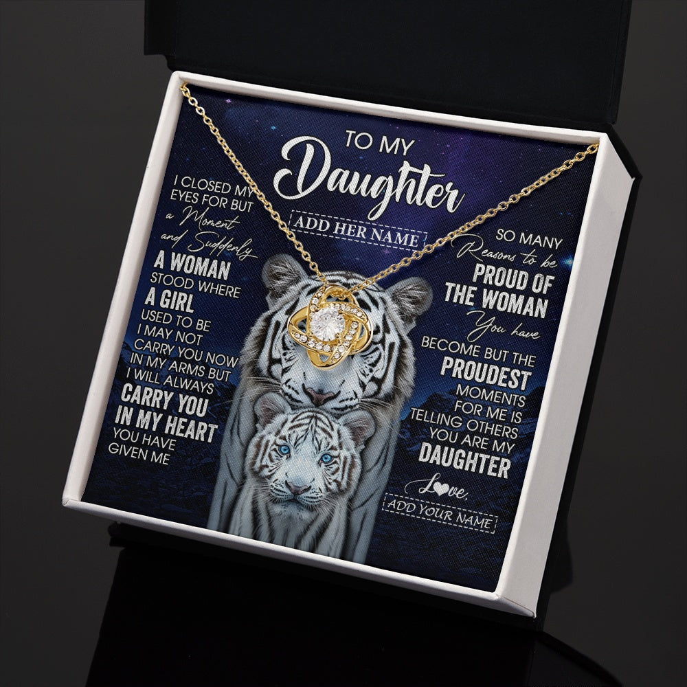 Personalized To My Daughter Necklace From Mom Dad I Close My Eyes White Tiger Daughter Birthday Gift Graduation Christmas Jewelry Gift Box Message Card