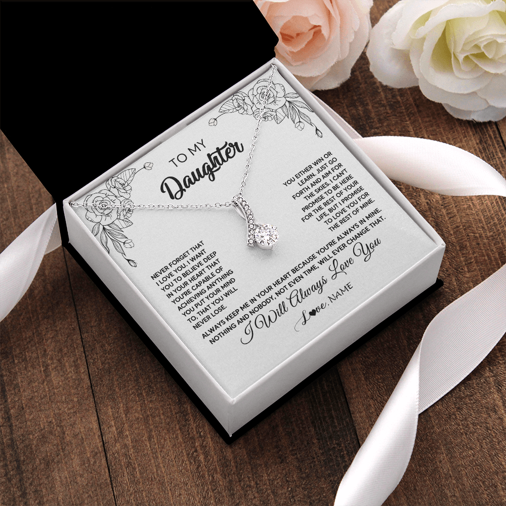 Personalized To My Daughter Necklace From Mom Dad Never Forget That I Love You Daughter Birthday Christmas Jewelry Pendant Customized Gift Box Message Card