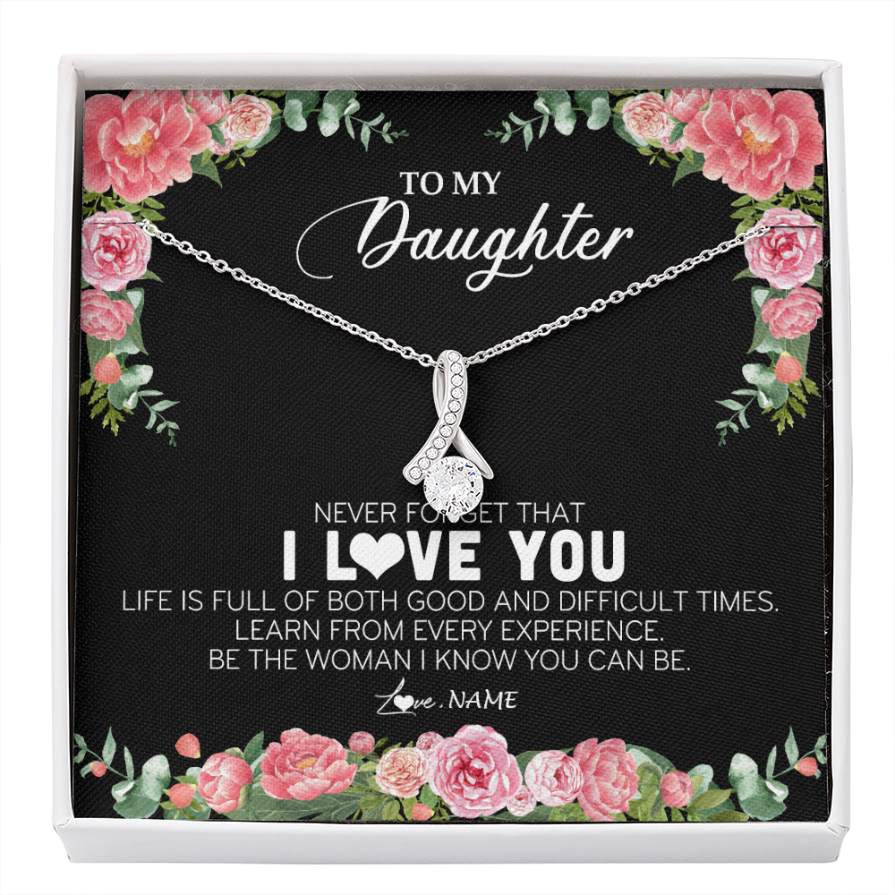Personalized To My Daughter Necklace from Dad Father Never Forget I Love You Floral Jewelry for Daughter Birthday Graduation Christmas Customized Message Card