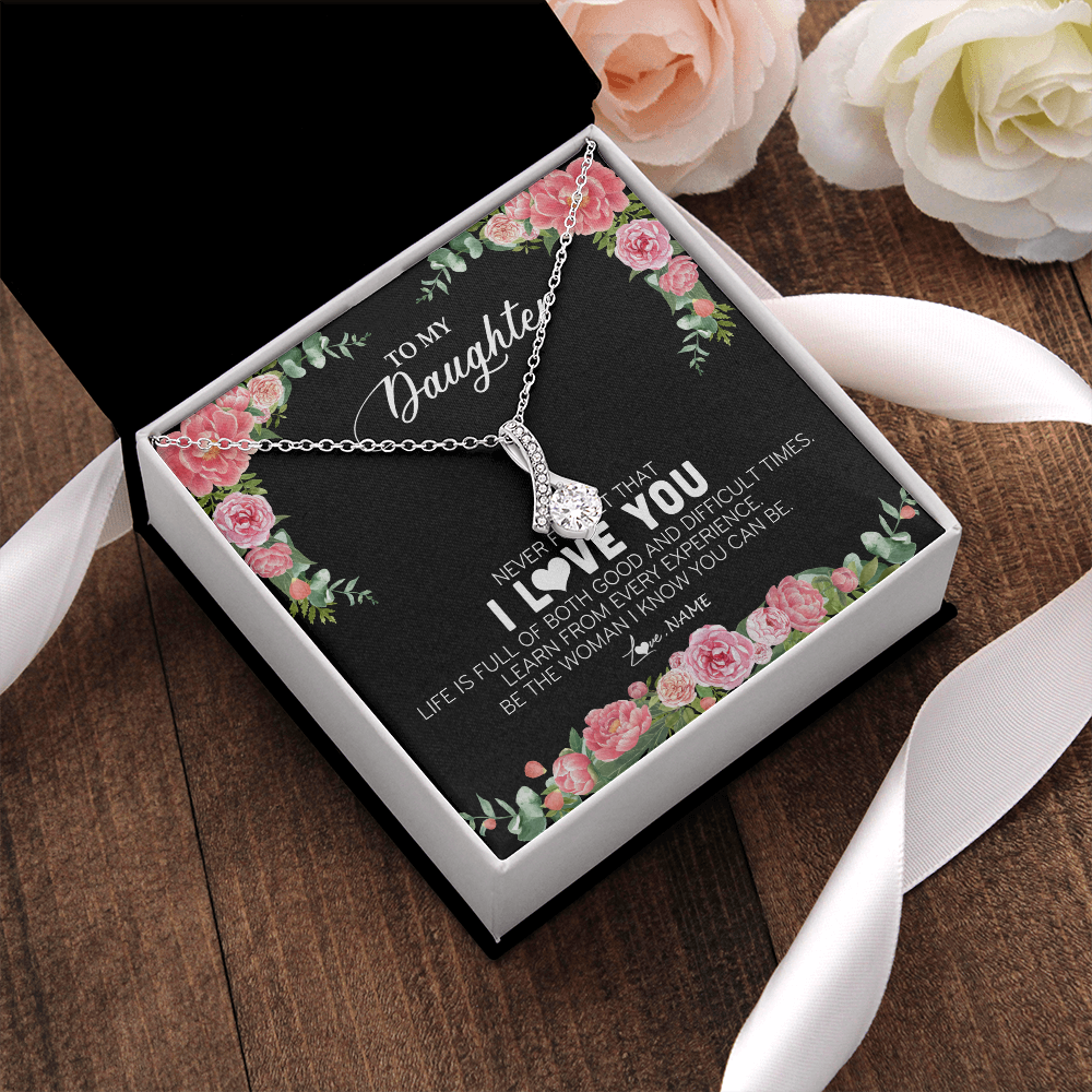 Personalized To My Daughter Necklace from Dad Father Never Forget I Love You Floral Jewelry for Daughter Birthday Graduation Christmas Customized Message Card