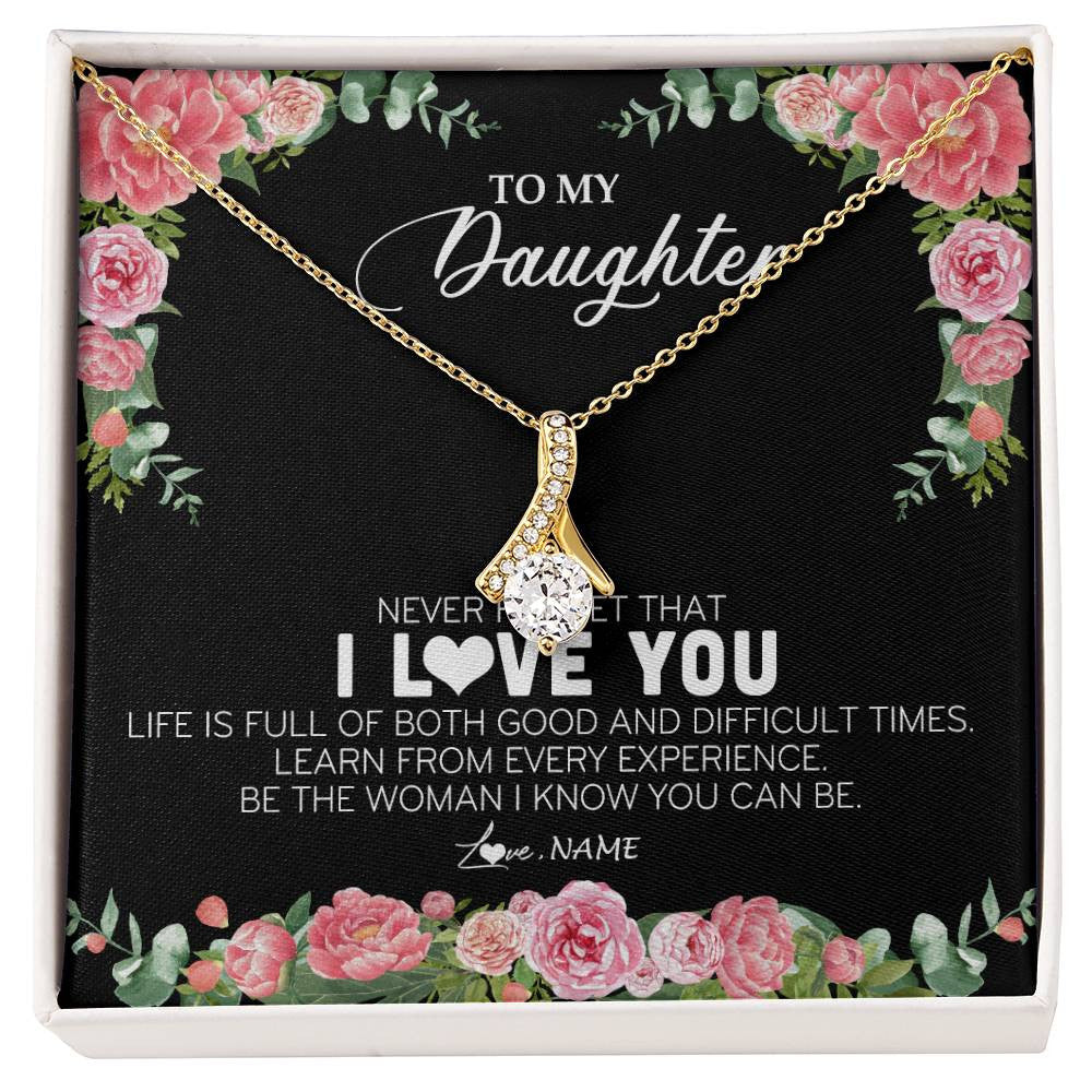 Personalized To My Daughter Necklace from Dad Father Never Forget I Love You Floral Jewelry for Daughter Birthday Graduation Christmas Customized Message Card