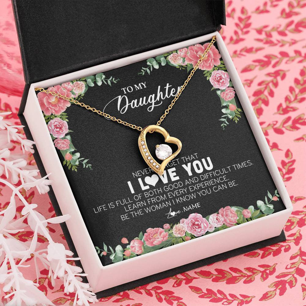 Personalized To My Daughter Necklace from Dad Father Never Forget I Love You Floral Jewelry for Daughter Birthday Graduation Christmas Customized Message Card