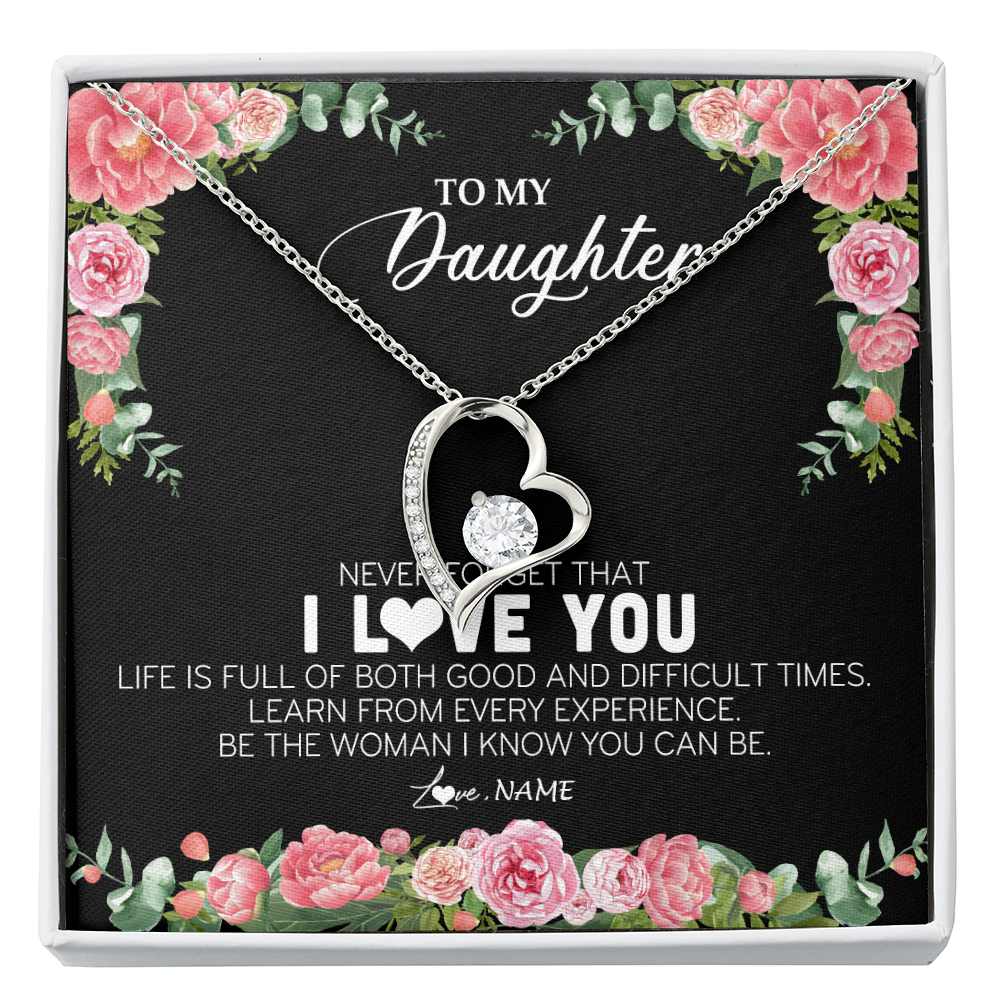 Personalized To My Daughter Necklace from Dad Father Never Forget I Love You Floral Jewelry for Daughter Birthday Graduation Christmas Customized Message Card