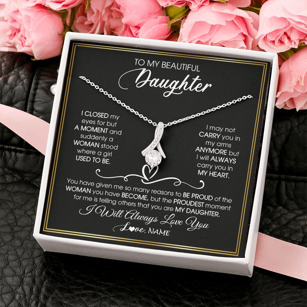 Personalized To My Daughter Necklace from Mom Mother Dad I Closed My Eyes For A Moment Daughter Birthday Graduation Christmas Customized Gift Box Message Card