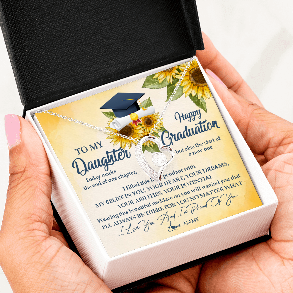 Personalized To My Daughter On Her Graduation Day Necklace Flower I Love You I'm Proud Of You Class of 2025 Daughter Jewelry Customized Gift Box Message Card