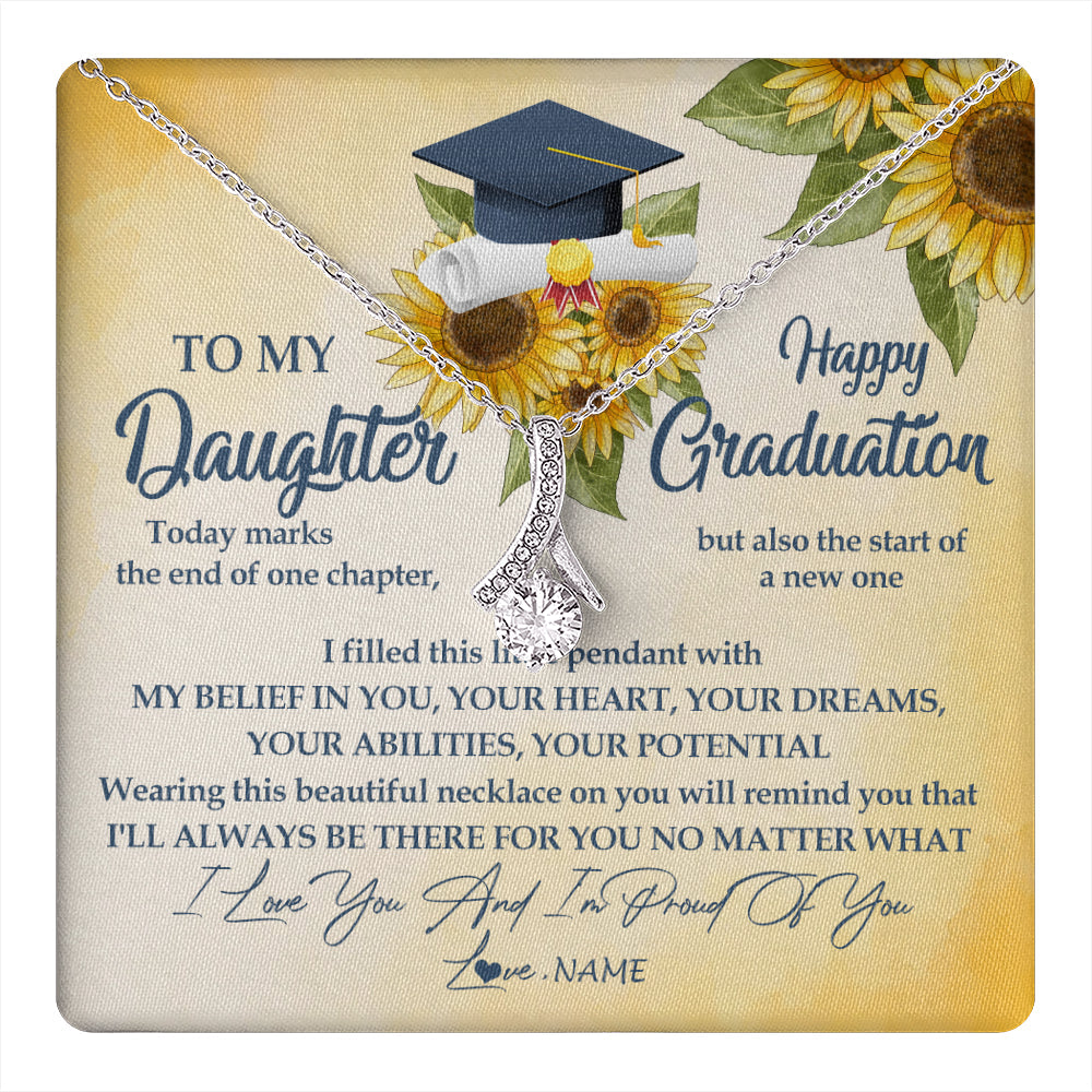 Personalized To My Daughter On Her Graduation Day Necklace Flower I Love You I'm Proud Of You Class of 2025 Daughter Jewelry Customized Gift Box Message Card
