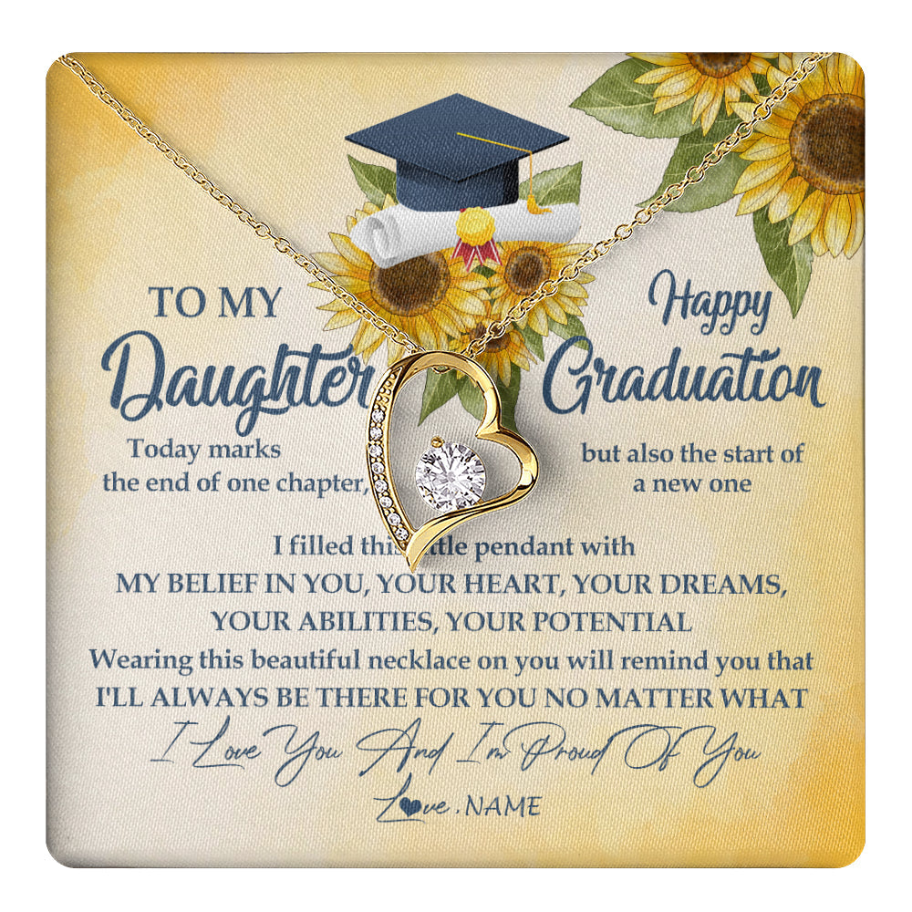 Personalized To My Daughter On Her Graduation Day Necklace Flower I Love You I'm Proud Of You Class of 2025 Daughter Jewelry Customized Gift Box Message Card