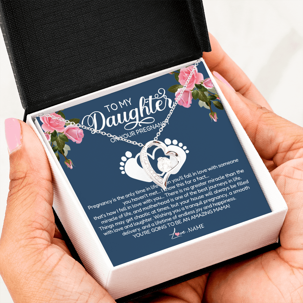 Personalized To My Daughter On Your Pregnancy Necklace First Time Mom Expecting Mama Mom Mother's Day Pendant Jewelry Customized Gift Box Message Card