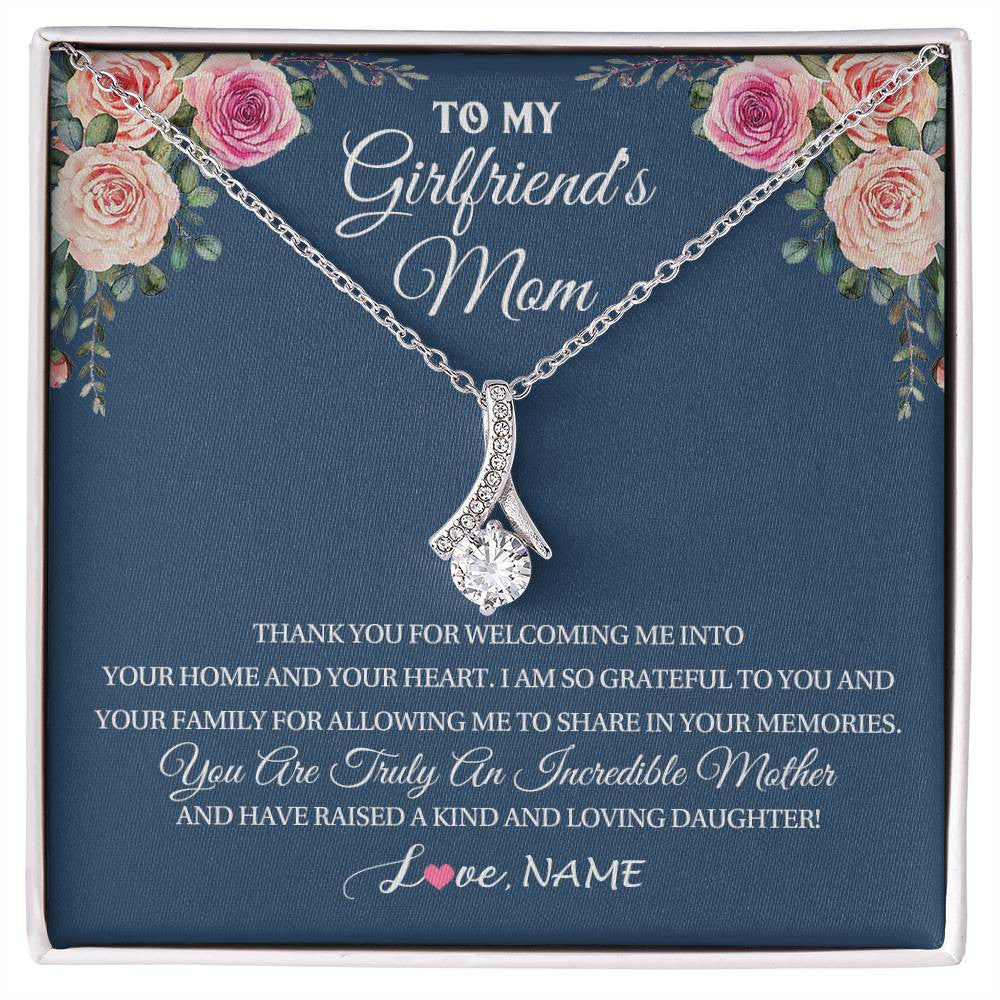 Personalized To My Girlfriend's Mom Necklace Thank You For Welcoming Me Stepmother Birthday Wedding Anniversary Christmas Customized Gift Box Message Card