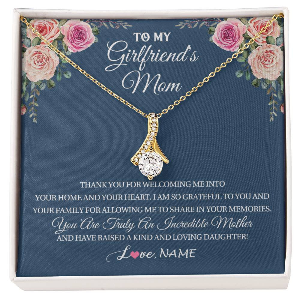 Personalized To My Girlfriend's Mom Necklace Thank You For Welcoming Me Stepmother Birthday Wedding Anniversary Christmas Customized Gift Box Message Card