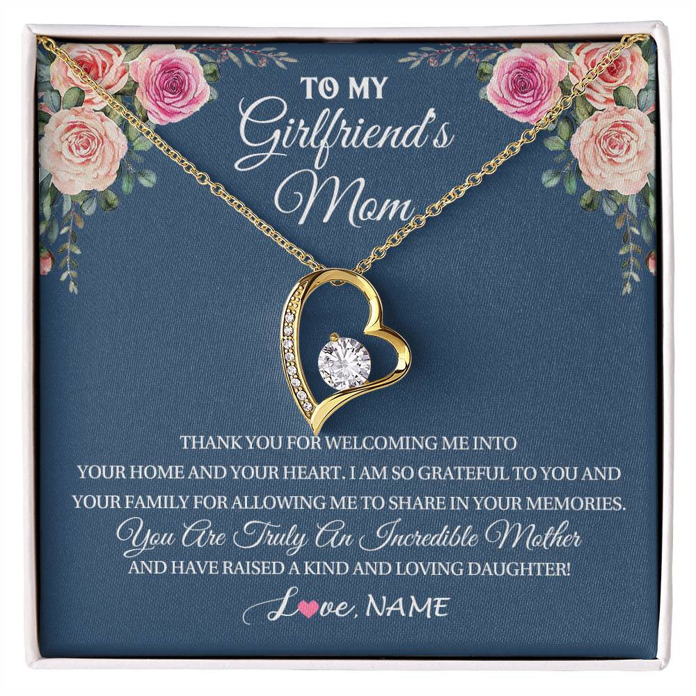 Personalized To My Girlfriend's Mom Necklace Thank You For Welcoming Me Stepmother Birthday Wedding Anniversary Christmas Customized Gift Box Message Card