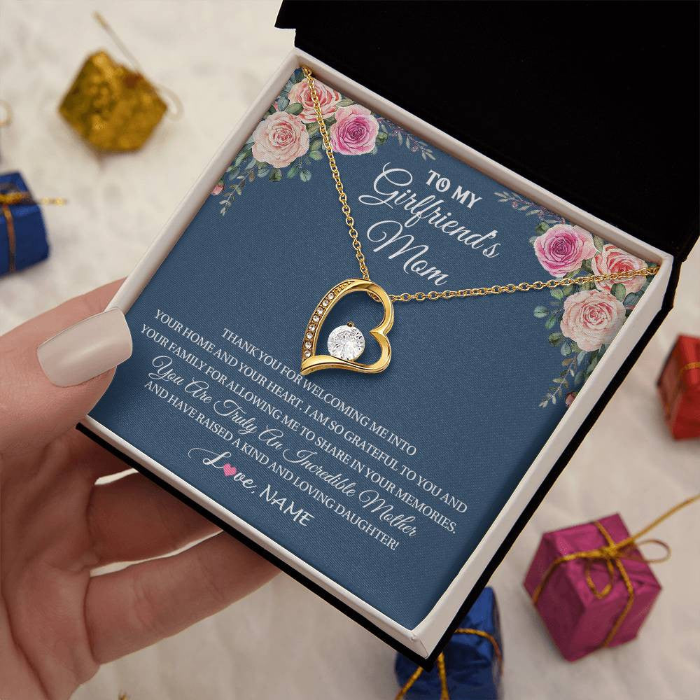 Personalized To My Girlfriend's Mom Necklace Thank You For Welcoming Me Stepmother Birthday Wedding Anniversary Christmas Customized Gift Box Message Card