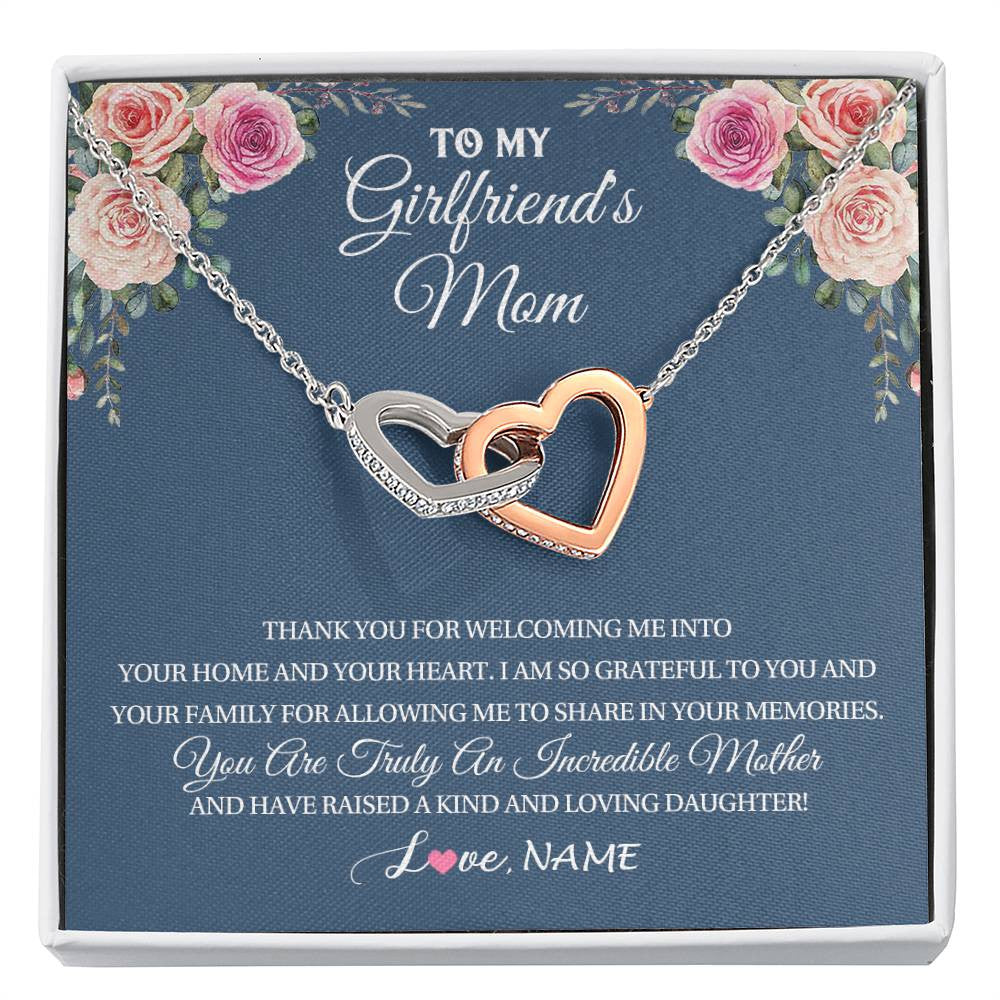 Personalized To My Girlfriend's Mom Necklace Thank You For Welcoming Me Stepmother Birthday Wedding Anniversary Christmas Customized Gift Box Message Card