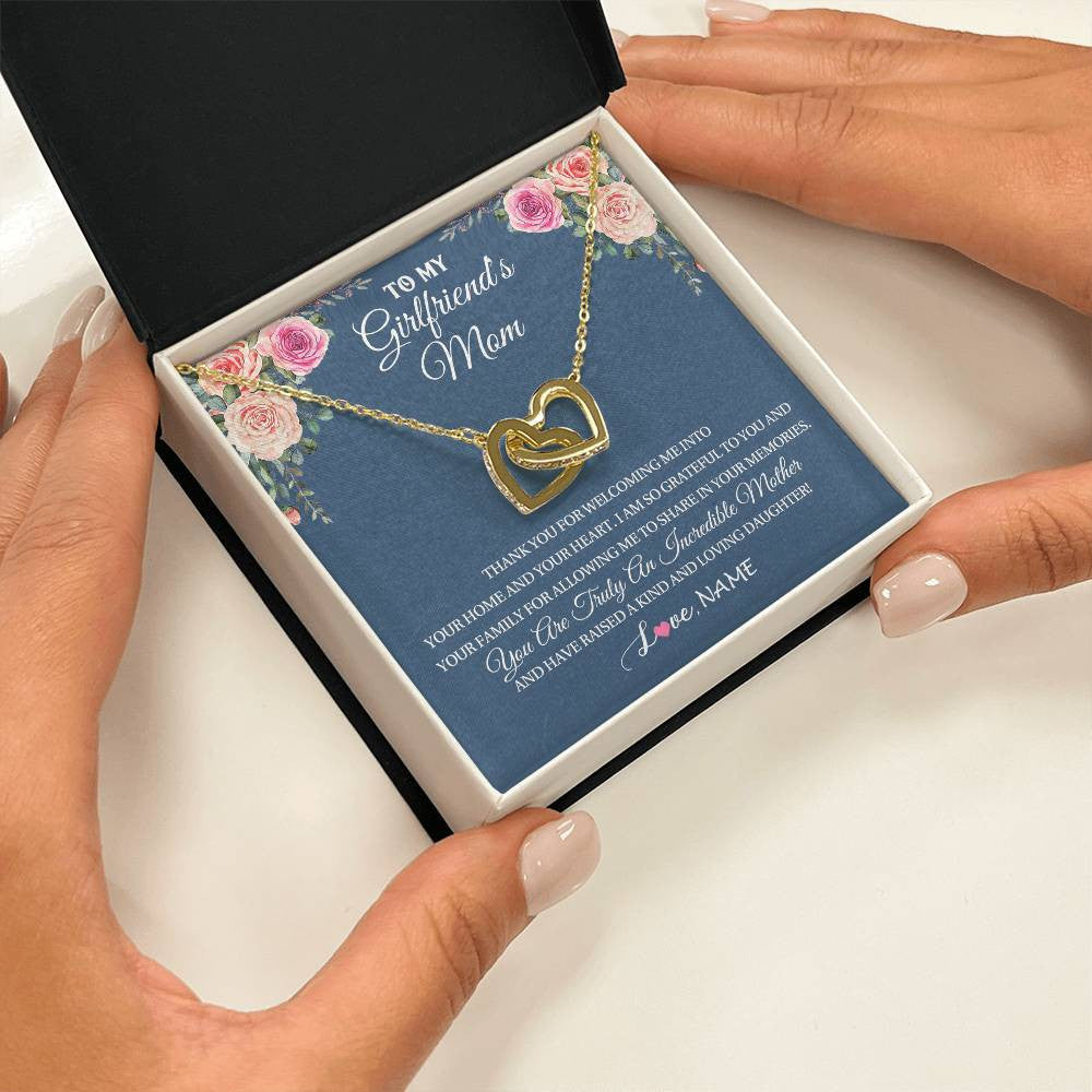 Personalized To My Girlfriend's Mom Necklace Thank You For Welcoming Me Stepmother Birthday Wedding Anniversary Christmas Customized Gift Box Message Card
