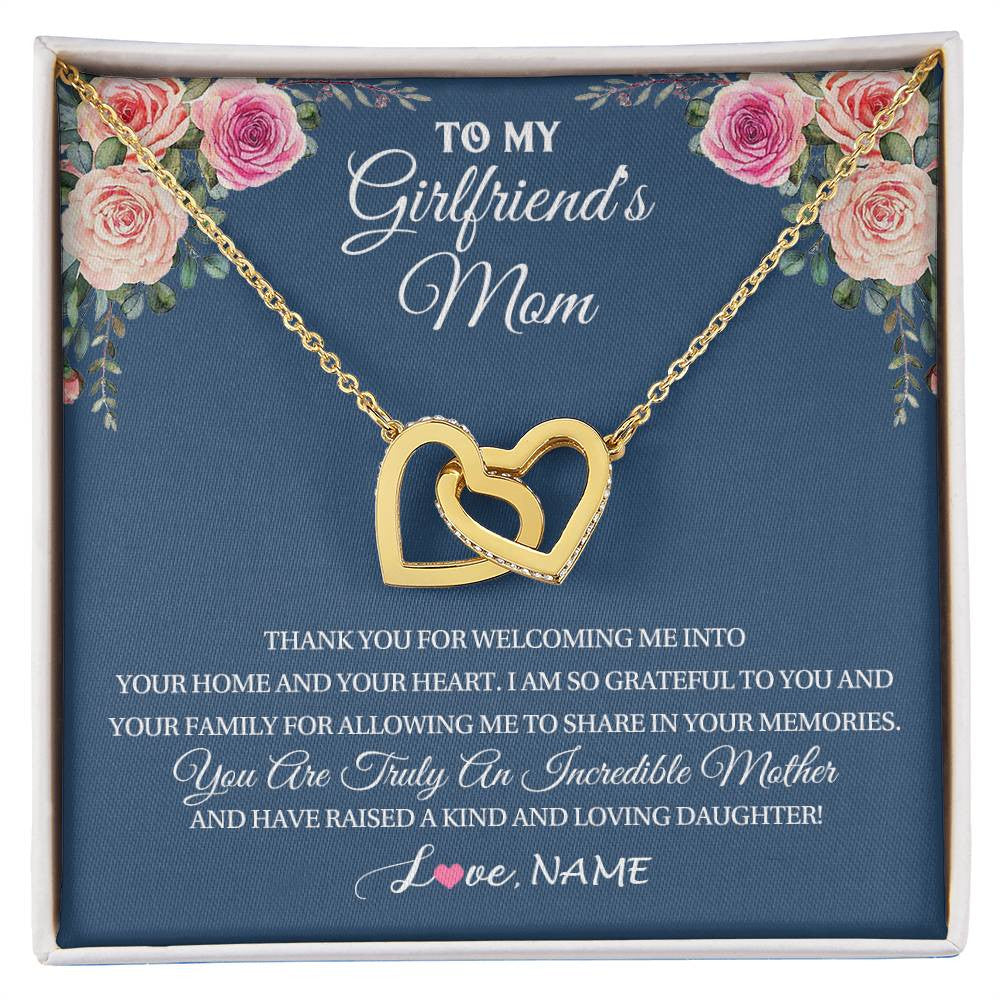 Personalized To My Girlfriend's Mom Necklace Thank You For Welcoming Me Stepmother Birthday Wedding Anniversary Christmas Customized Gift Box Message Card