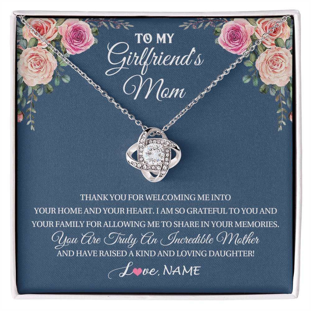 Personalized To My Girlfriend's Mom Necklace Thank You For Welcoming Me Stepmother Birthday Wedding Anniversary Christmas Customized Gift Box Message Card